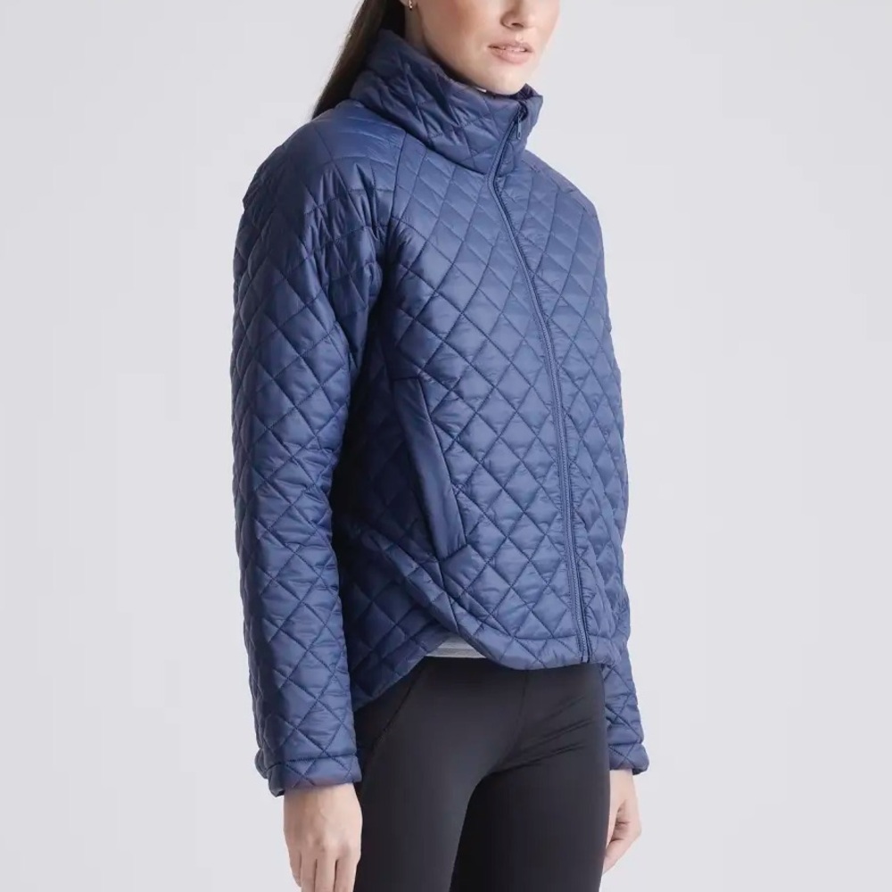 Quince Navy Blue Cropped Water Repellent Featherless Quilted Puffer Jacket Coat